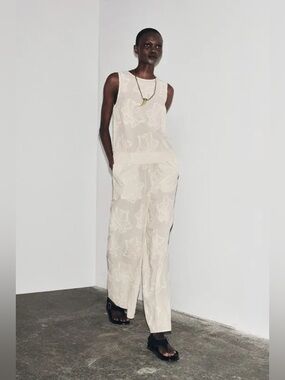Zara Embroidered Wide Straight Pants L